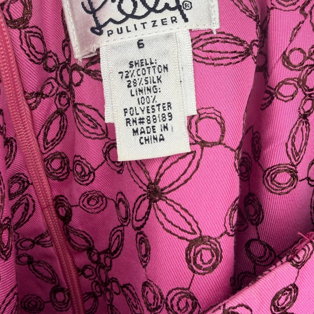 Vintage Lilly Pulitzer Pink Embroidered Sheath Dress Silk Blend 6 - Picture 5 of 10